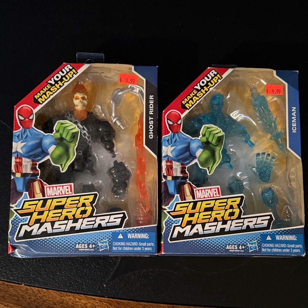 Marvel Super Hero Mashers Ghost Rider and Iceman Figures - Black, Orange, Blue